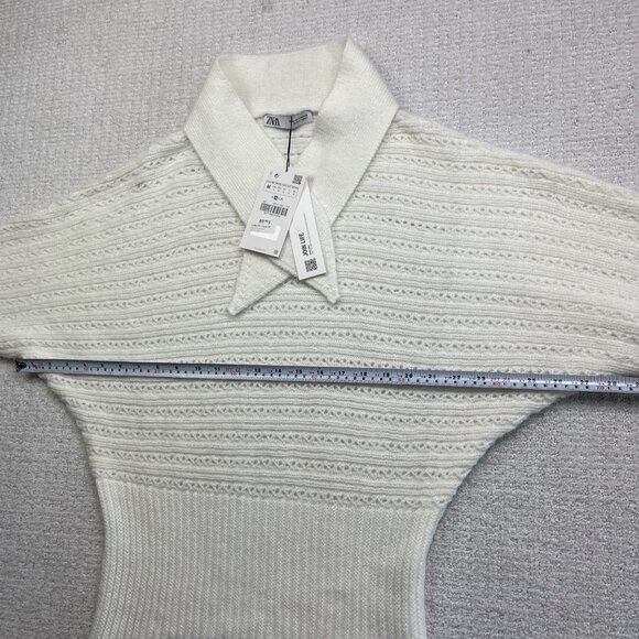 ZARA Women’s White Knit Sweater Size M NWT Bow Tie V-Neck Pullover Long Sleeve * - Picture 9 of 16